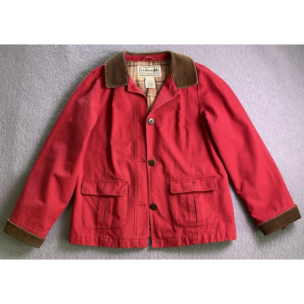 Vtg LL Bean Chore Jacket Barn Coat Red Canvas Flannel Lined Women's PET Medium